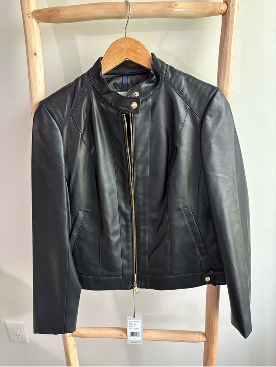 Cole Haan Jackets & Blazers - NWT Cole Haan Signature Black Faux Leather Moto Jacket Gold Hardware Large